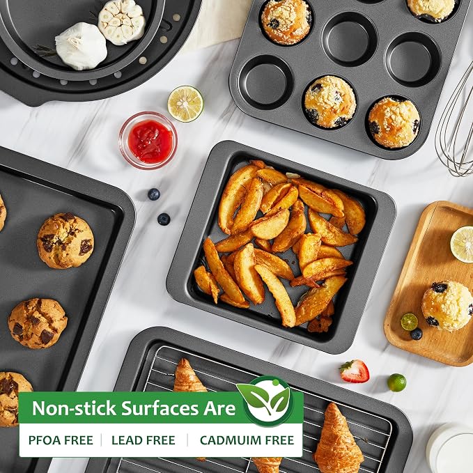Non-Stick Muffin Pans, Cupcake Pan with Silicone Baking Cups, 2 Pack Non toxic Healthy Muffin tin, Heavy duty-Dark Grey - Image 7