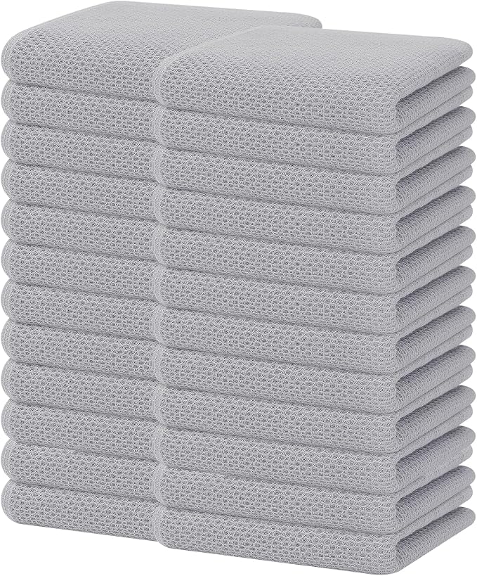 Homaxy 100% Cotton Waffle Weave Kitchen Dish Towels 24-Pack, Light Gray | 13 x 28 Inches, Ultra Soft Absorbent Dish Towels, Quick Drying Cleaning Towels by Homaxy