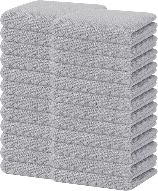 Homaxy 100% Cotton Waffle Weave Kitchen Dish Towels 24-Pack, Light Gray | 13 x 28 Inches, Ultra Soft Absorbent Dish Towels, Quick Drying Cleaning Towels by Homaxy