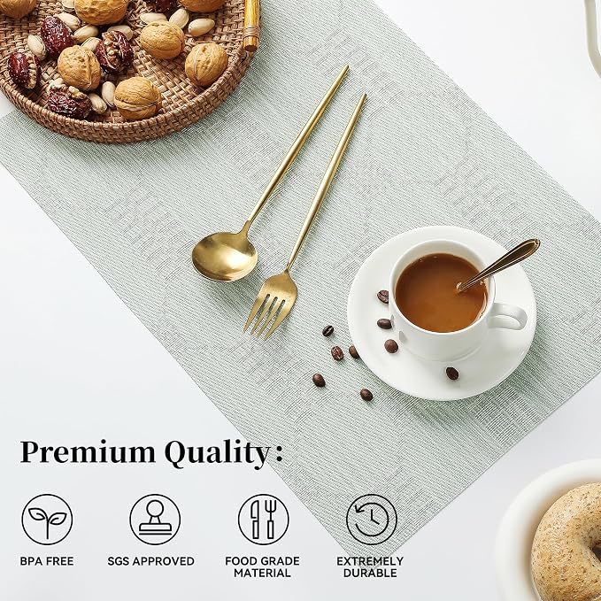 Leetaltree Mint Cream Placemats Set of 6 - Heat Resistant Non-Slip Place mats for Dining Table, Washable Durable PVC Vinyl Woven Table Mats（Mint Cream, 6） - Image 2