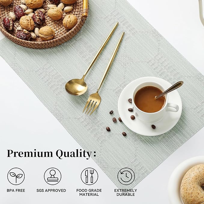 Leetaltree Mint Cream Placemats Set of 12 - Heat Resistant Non-Slip Place mats for Dining Table, Washable Durable PVC Vinyl Woven Table Mats（Mint Cream, 12） - Image 2