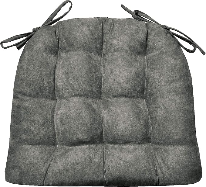 Barnett Home Decor Microsuede Grey Dining Chair Pad with Ties - 19 x 19 Size Large Chair Cushion - Latex Foam Fill Cushion, Reversible, Machine Washable - Microfiber Ultrasuede (Gray) by BarnettHomeDecor