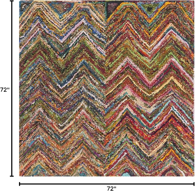 SAFAVIEH Nantucket Collection Area Rug - 6' Square, Red & Blue & Multi, Handmade Modern Abstract Chevron Cotton, Ideal for High Traffic Areas in Living Room, Bedroom (NAN141B) - Image 2