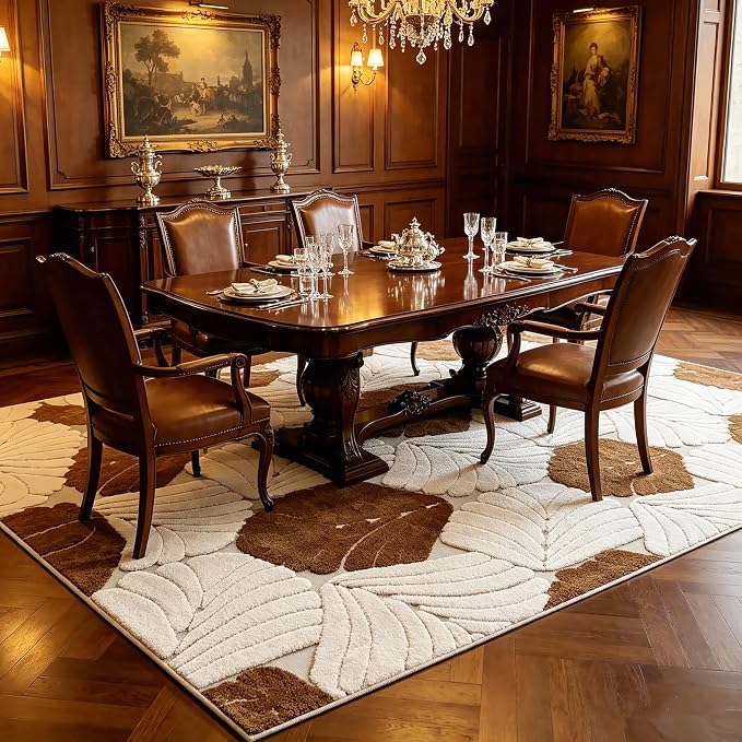 5'x7' Washable Area Rugs for Living Room Bedroom Office, Leaves | Soft Cozy Fluffy Mid Pile Machine Washable Non Slip Boho Modern Accent Rug for Dining Room Office Kids Room Dorm - Image 3