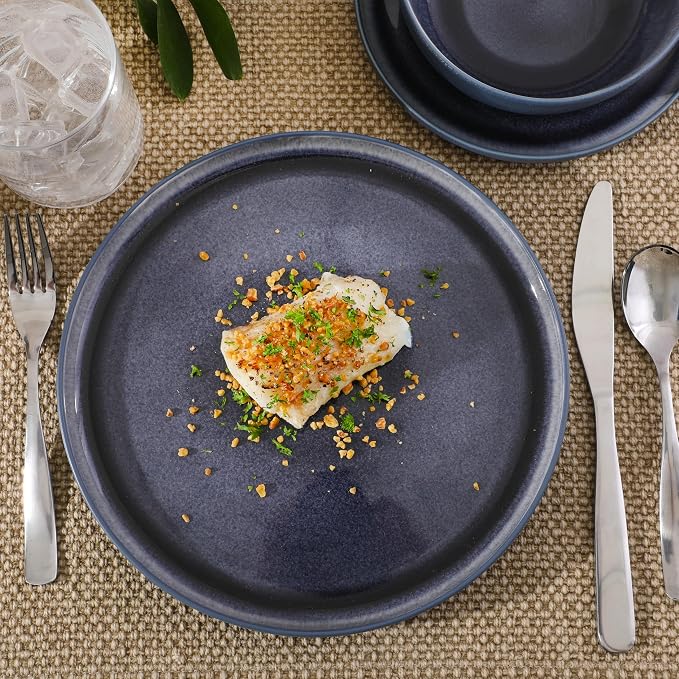 Gibson Elite Reactive Stoneware Dinnerware Set - Tahoe Sunset Matte Exterior & Shiny Interior Blue | 12-Piece – Plates and Bowls, Durable Everyday Dish Set, Microwave & Dishwasher Safe - Image 5