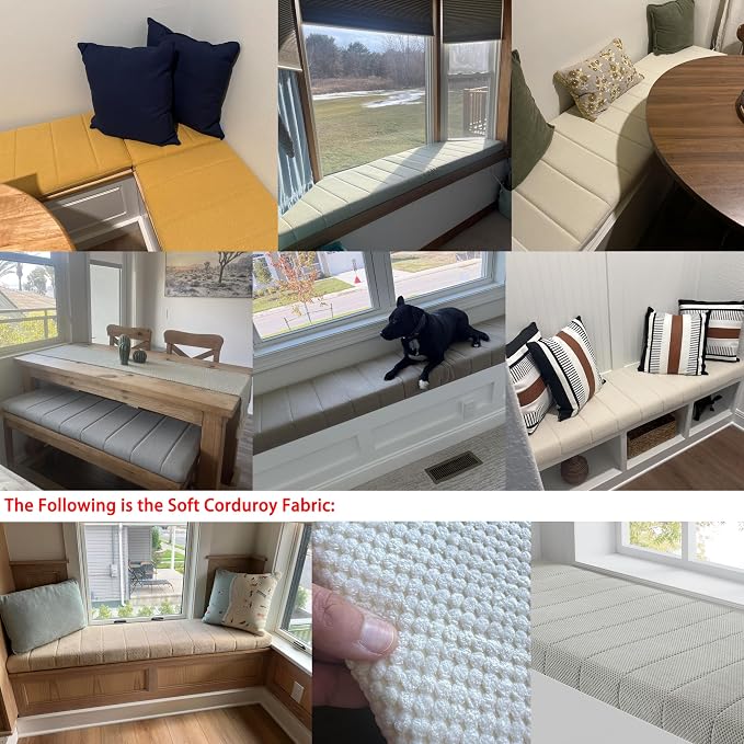 Custom Bay Window Sill Seat Cushion Plump Textured Line Customized Bench Seating Foam Cushions for Indoor Furniture, Mudroom, Reading Nook, Kitchen Dining Room, Anti-Cat, Splash-Proof, Non Slip Bottom - Image 5