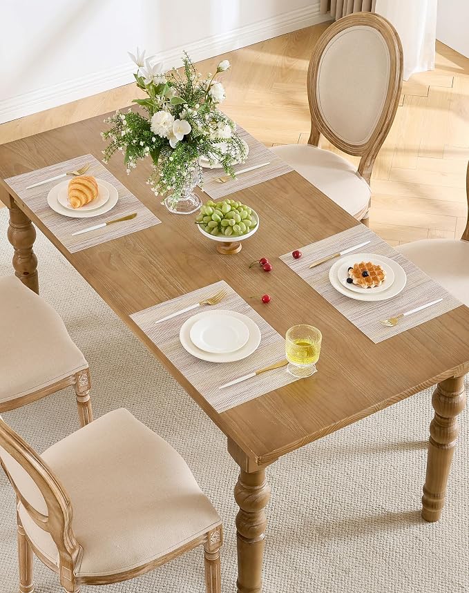 Leetaltree Lightsteel Beige with Yellow Placemats Set of 12 - Heat Resistant Non-Slip Place mats for Dining Table, Washable Durable PVC Vinyl Woven Table Mats (Lightsteel Beige with Yellow, 12) - Image 8