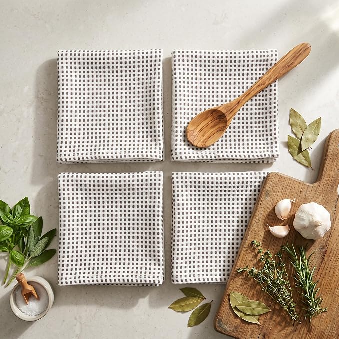 Urban Villa Christmas Dot Check Kitchen Towels Set of 6 20X30 Inches 100% Cotton Highly Absorbent Kitchen Towels Premium Quality Ultra Soft Mitered Corners Towels Grey/White - Image 4