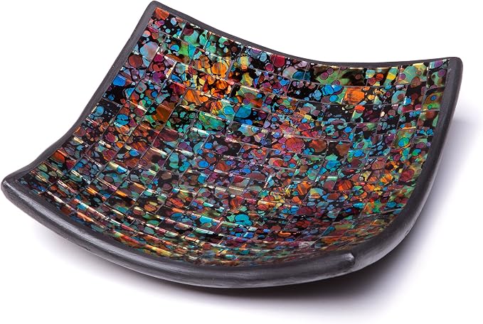 Red Co. Glass Mosaic Ceramic Catch-All Tray, Decorative Accent and Centerpiece Plate - Squared 8 inches by RedCo