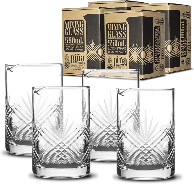 Piña Barware Seamless Hand Cut Mixing Glass - 550mL / 18oz - Professional Bartending Commercial Glassware - 4-piece Commercial Bar Pack by Pi%C3%B1aBarware