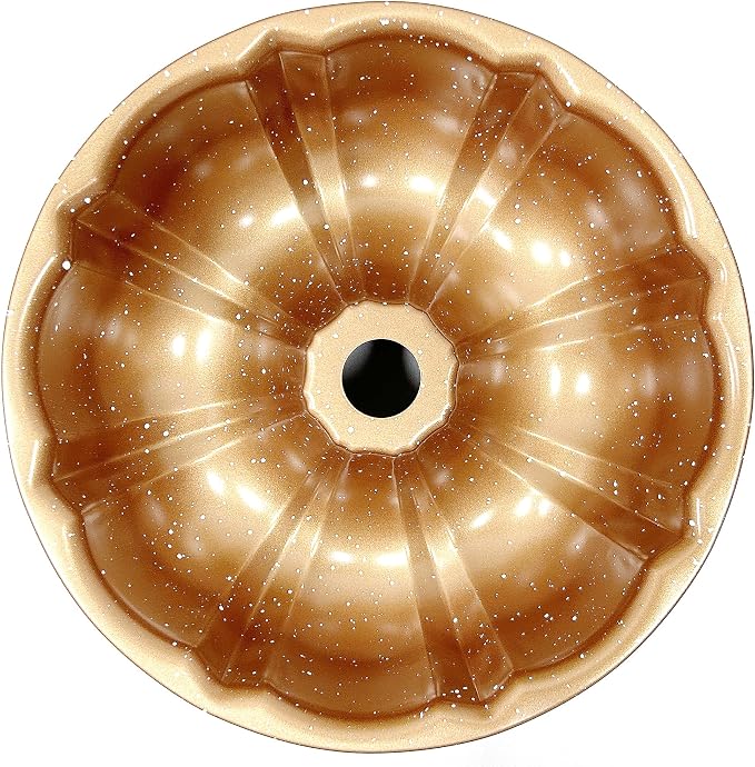 Kundalini Classic Bakeware 9.5 Inch Non-stick Fluted Cake Pan,Heavy Duty Carbon Steel Tube Baking Mold Gold - Image 5