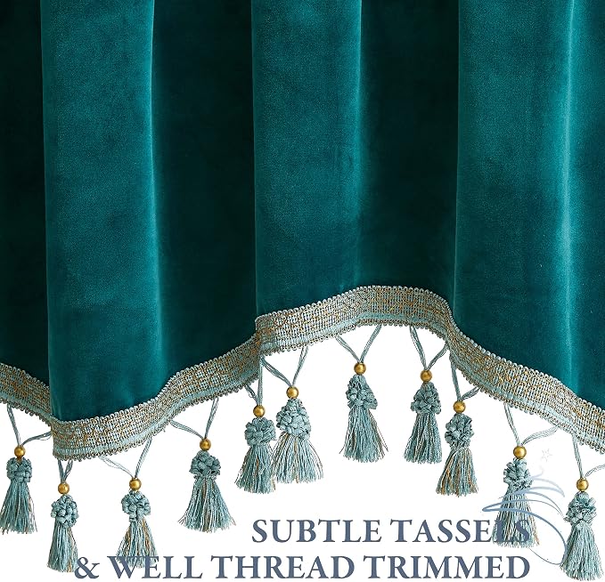 Teal Tassel Velvet Valances Curtains 52x18 Inch 2 Panels | Super Soft Thick Fabric, Privacy Light Dimming Window Drapes for Living Room, Bedroom, Kitchen, Bathroom, Rod Pocket - Image 4