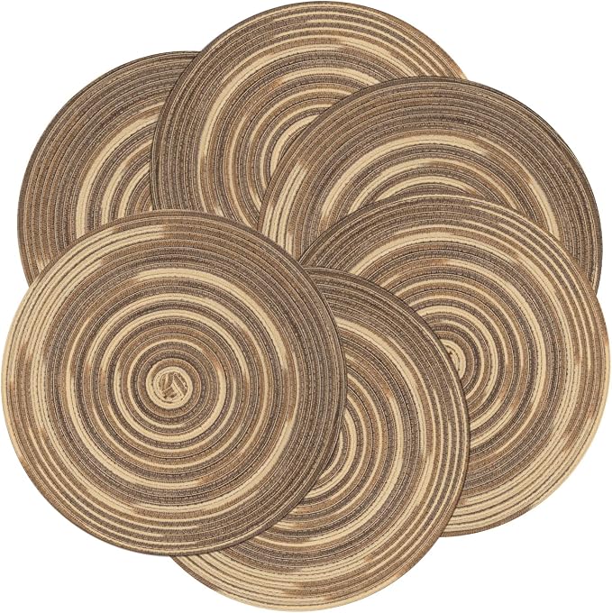 SHACOS Round Braided Placemats 15 inch Set of 4 Variegated Washable Kitchen Table Place Mats Table Mats for Home Wedding Party (Rainbow Brown, 4) - Image 7