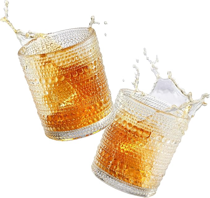 OLULU Cocktail Glasses 10 oz Set of 2, Glass Hobnail Drinking Glasses, Vintage Glassware Textured Bubble Glass Cups, Old Fashioned Glasses for Kitchen and Home Bar - Image 9