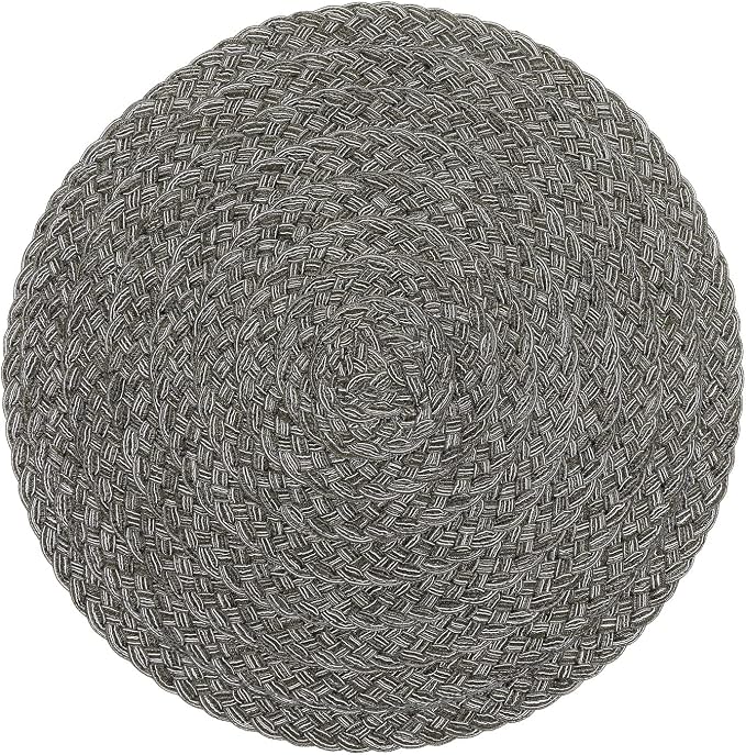 SHACOS Round Braided Placemats Set of 6 Thick Woven Placemats Washable 15 inch Circle Place Mats Non Slip Table Mats for Dining Table, Gray White by SHACOS