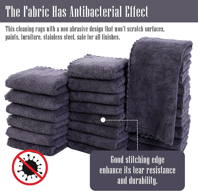 Sunny zzzZZ 24 Pack Kitchen Dishcloths - Does Not Shed Fluff - Reusable Dish Towels, Dish Cloths, Super Absorbent Coral Fleece Cleaning Cloths, Nonstick Oil Washable Fast Drying, 10 x 20 Inch (Grey) - Image 3