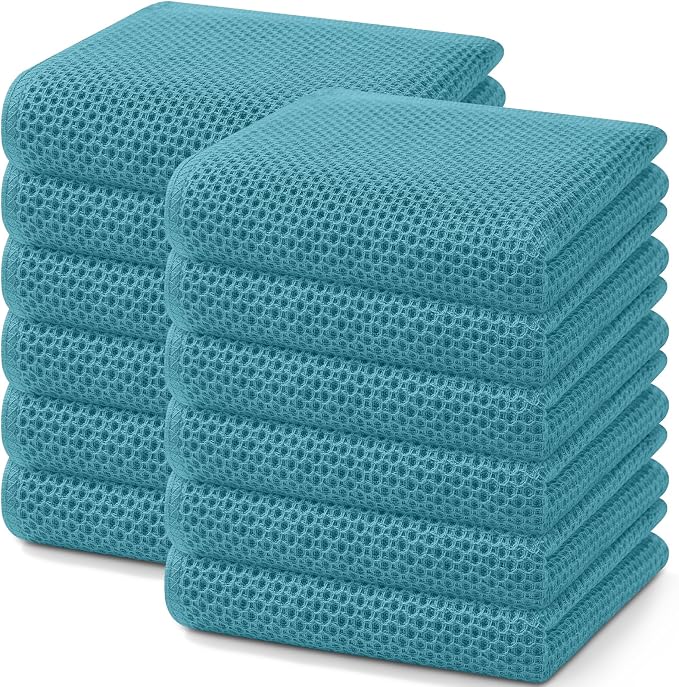 Homaxy 100% Cotton Waffle Weave Kitchen Dish Towels 12-Pack, Lake Blue | 13 x 28 Inches, Ultra Soft Absorbent Dish Towels, Quick Drying Cleaning Towels by Homaxy
