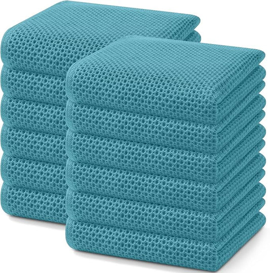 Homaxy 100% Cotton Waffle Weave Kitchen Dish Towels 12-Pack, Lake Blue | 13 x 28 Inches, Ultra Soft Absorbent Dish Towels, Quick Drying Cleaning Towels by Homaxy