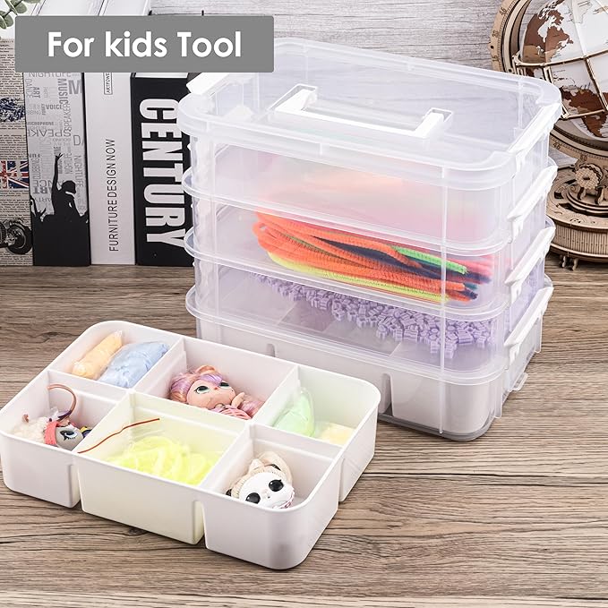 Craft Organizers and Storage, 11QT 4-Layer Durable Sewing Organizer for Sewing Supplies with 2 Removable Trays, DIY Kit Container for Seasonal Decor, Tool, Scrapbook and Art Supplies