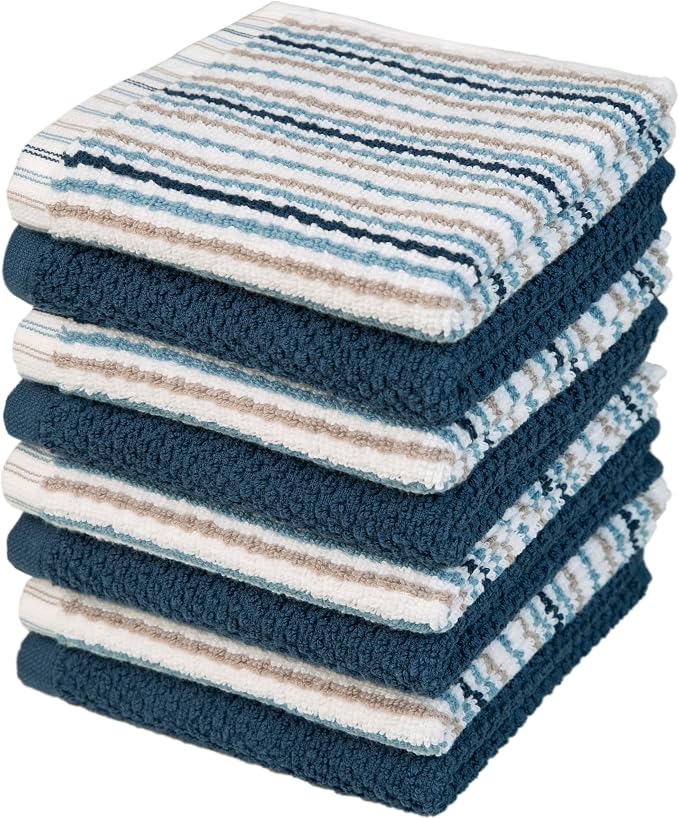 Bumble Dish Cloths 8-Pack, 100% Cotton Kitchen Towels, 12"x12" Blue | 430 GSM Soft Dish Towels for Kitchen, Highly Absorbent & Durable Kitchen Rags for Washing Dishes by BumbleTowels