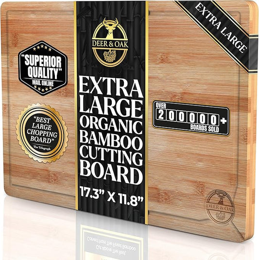 Deer & Oak Extra Large Bamboo Cutting Board 17.3 x 11.8 x 0.8 Inch | Pre-oiled and water resistant · Knife friendly · For meat and vegetables by DeerOak