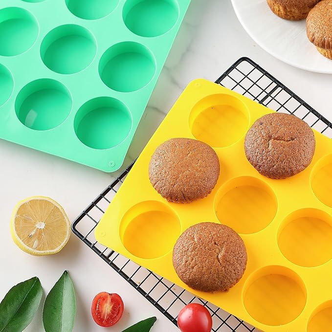2PCS Molds Silicone, HIA Round 12-Cavity Chocolate Cookie Candy Silicone Mold, Baking Molds for Oreo, Chocolate, Cookie, Candy, Mini Cake, Jelly (Yellow+ Green)