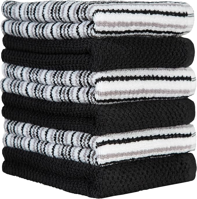 Bumble Kitchen Towels 6 Pack 100% Cotton 16"x26" - Black | 430 GSM Soft Kitchen Hand Towels with Hanging Loop, Highly Absorbent & Durable for Washing and Drying Dishes - Image 5