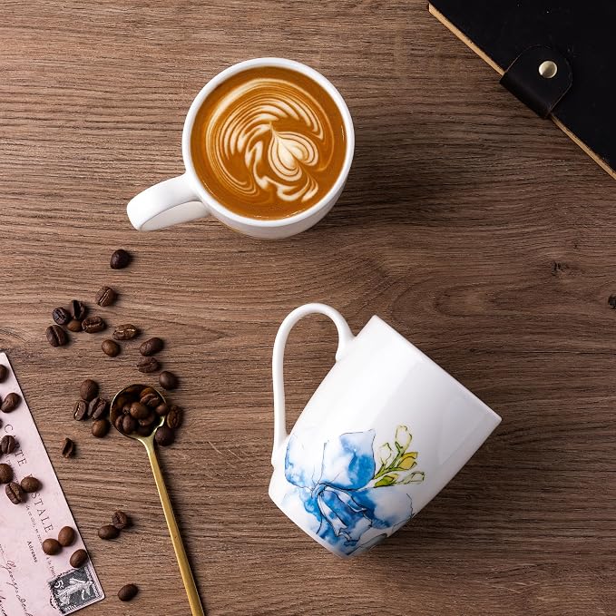GBhome 12oz Coffee Mugs Set fo 6, Ceramic Coffee Mugs with Decaled Flowers for Man Woman Mom Dad, Light Weight Coffee Mugs Set for Latte/Cappuccino/Cocoa/Milk, Dishwasher & Microwave Safe - Image 3