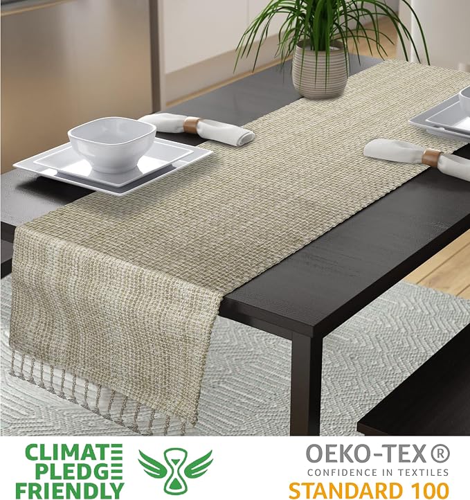 Urban Villa Two Tone Table Runner Cotton Quality 14x72 Egg Shell - Image 2
