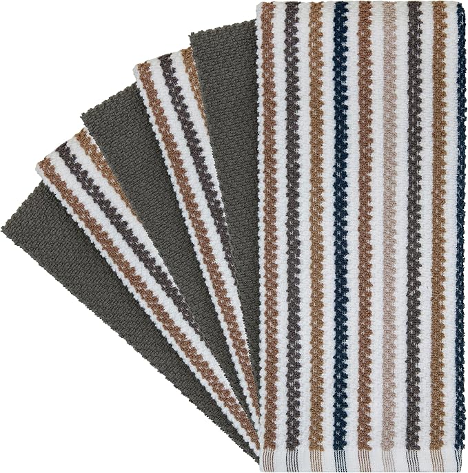 Bumble Kitchen Towels 6 Pack 100% Cotton 16"x26" - Grey Wide Stripe | 430 GSM Soft Kitchen Hand Towels with Hanging Loop, Highly Absorbent & Durable for Washing and Drying Dishes - Image 2