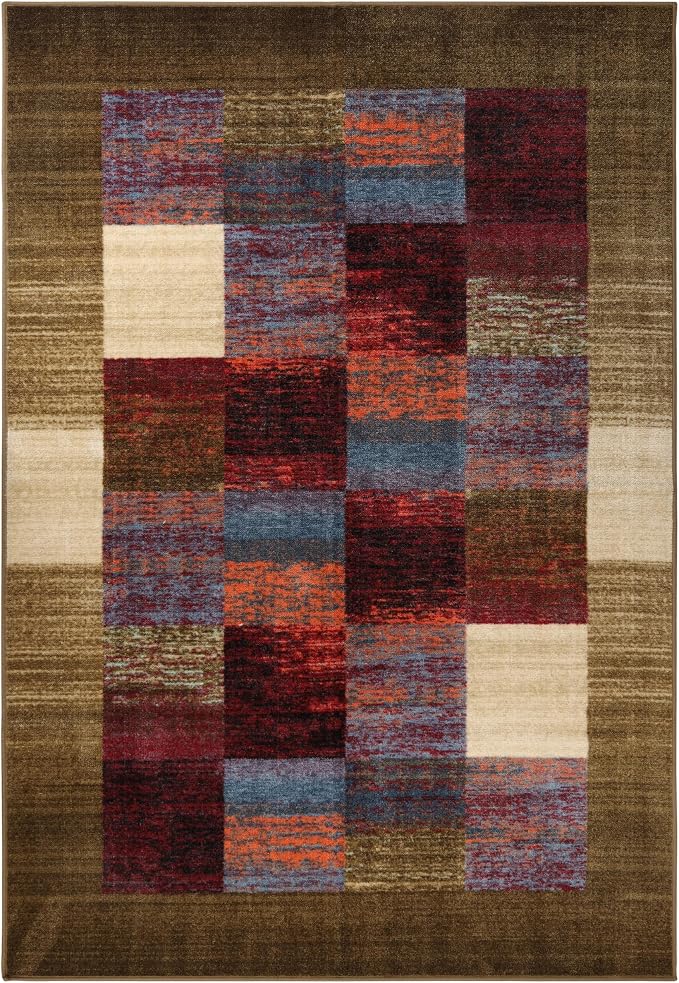 Superior Indoor Non-Slip Area Rug, Rustic Floor Decor, Color Block Rug for Living Room, Bedroom, Office, Kitchen, Dining, Washable Rugs, Foam Back, Lockwood Collection, 4' x 6', Brown-Burgundy by SUPERIOR