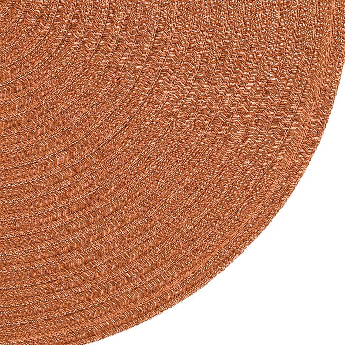 SHACOS Round Placemats Set of 6 Washable 15 inch Round Placemat Cotton Polyester Woven Braided Table Place Mats for Dining Table Decor, Dark Orange - Image 9
