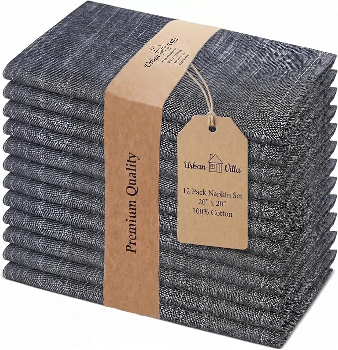 Urban Villa Cloth Napkins Cotton 20x20 (Set of 12) Black/White by CottonTrends