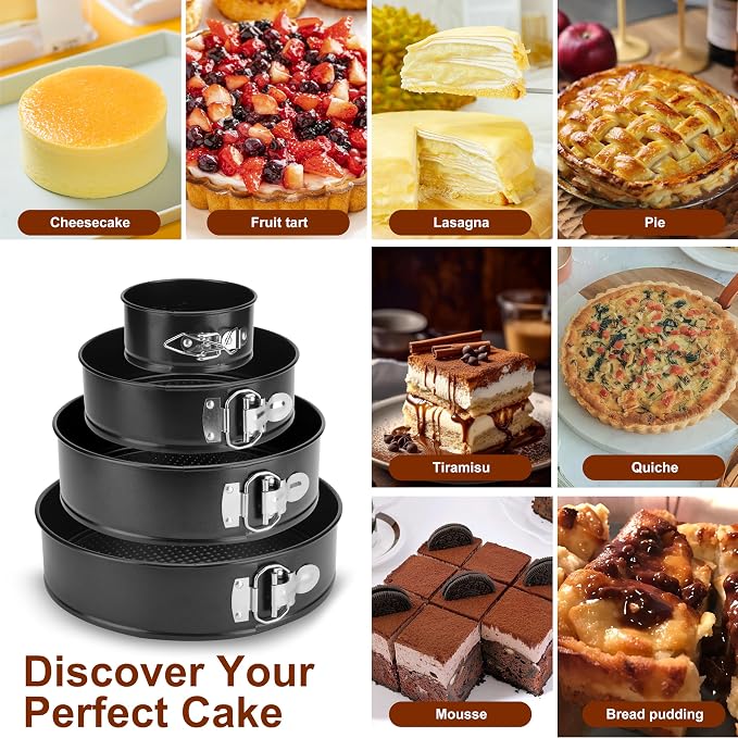 Springform Pan Set of 4, 4/7/9/10inch Cake Pan, Non-Stick Leak-Proof with Removable Bottom, Cheesecake Pan for Baking, Black - Image 5