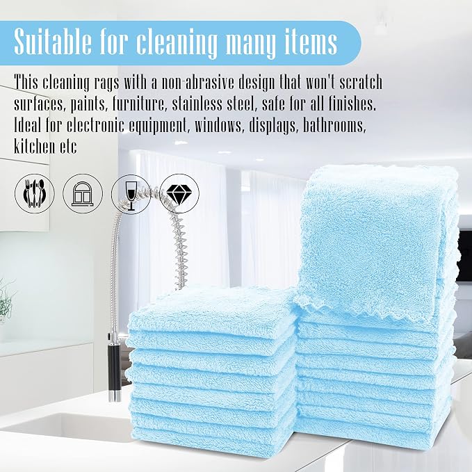 Sunny zzzZZ 24 Pack Kitchen Dishcloths - Does Not Shed Fluff - Reusable Dish Towels, Dish Cloths, Super Absorbent Coral Fleece Cleaning Cloths, Washable Fast Drying, 10 x 10 Inch (Aquamarine) - Image 7