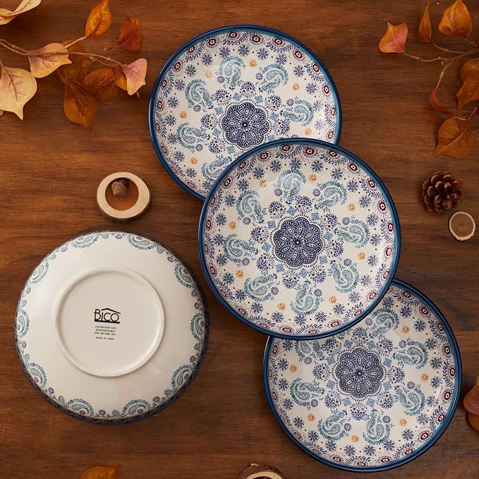 Bico Blue Talavera Pasta Bowls, 35oz Salad Bowl Set of 4, Large Ceramic Serving Dinner Bowls for Soup and Cereal, Microwave and Dishwasher Safe, Gift for Housewarming and Thanksgiving - Image 5