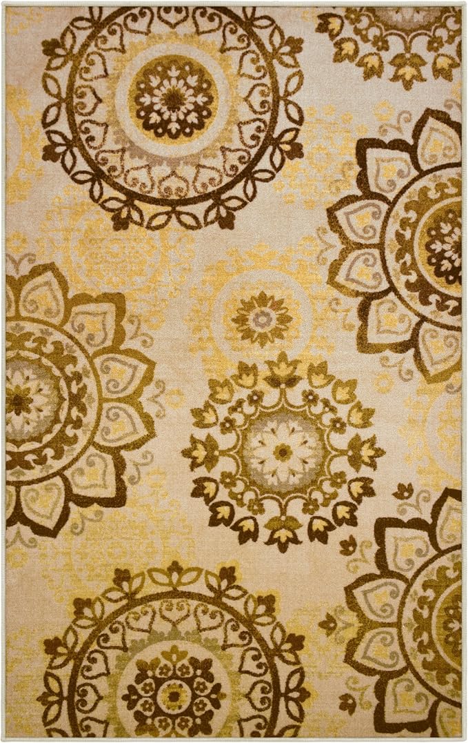 Superior Indoor Non-Slip Area Rug, Farmhouse Floor Decor, Floral Medallion for Living Room, Bedroom, Office, Kitchen, Dining, Washable Rugs, Foam Back, Liena Collection, 8' x 10', Cream - Image 3