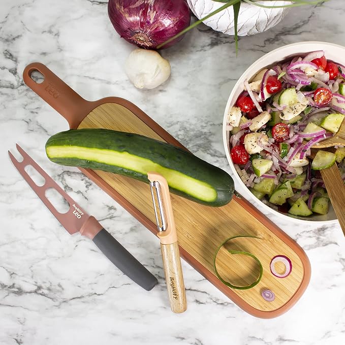 Berghoff Leo Long Bamboo Wood Kitchen Cutting Board With Handle, 44 x 10cm | Slotted French Bread Crumb Chopping Board, 17 x 4.5 Inches, Appetizer Serving Tray & Food Prep Board With Storage Loop - Image 7