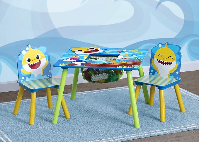 Delta Children Kids Table Storage (2 Chairs Included) -Ideal for Arts & Crafts, Snack Time, Homeschooling, Homework & More, Baby Shark, 3 Piece Set - Image 2