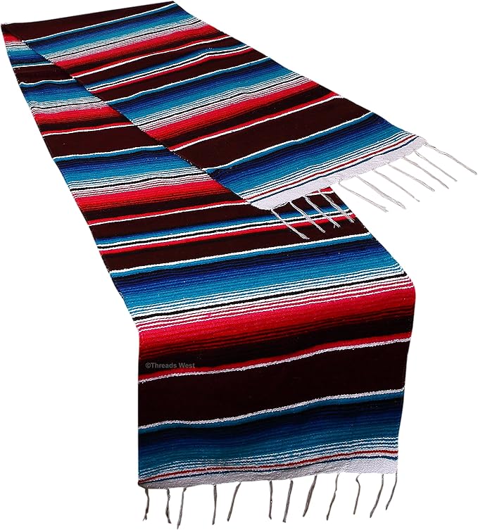 Genuine Mexican Table Runner Saltillo Serape Colorful Striped Sarape Made in Mexico Sold in Different Packs (1, Burgundy) - Image 3