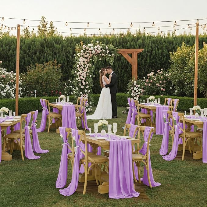 Pack of 10 | Orchid | 14ft Chiffon Table Runner 29x170 Inches Long Romantic Rustic Sheer Gauze Runner for Wedding Bridal Shower Birthday Banquets Engagement Spring Easter Boho Decorations - Image 2