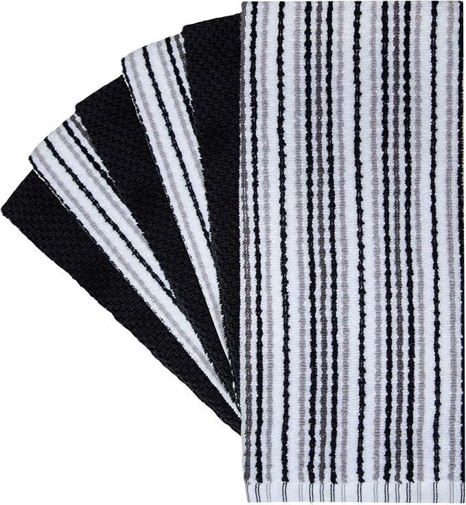 Bumble Kitchen Towels 6 Pack 100% Cotton 16"x26" - Black | 430 GSM Soft Kitchen Hand Towels with Hanging Loop, Highly Absorbent & Durable for Washing and Drying Dishes - Image 2