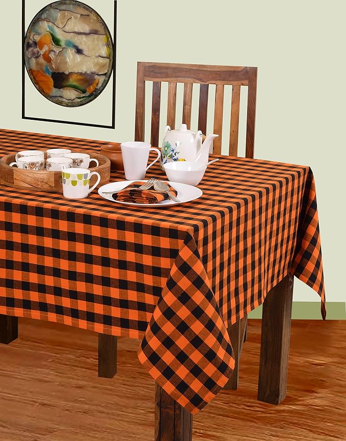 Urban Villa Tablecloth Cotton Tabletop 60x84 (6-8 Seat) Orange/Black Checks - Image 2