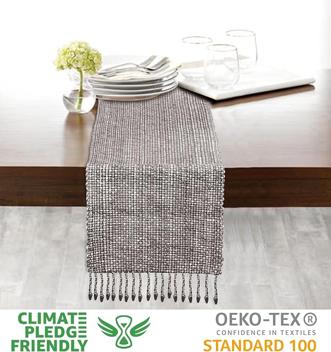 Urban Villa Two Tone Table Runner Cotton Quality 14x72 Brown/Ivory - Image 2