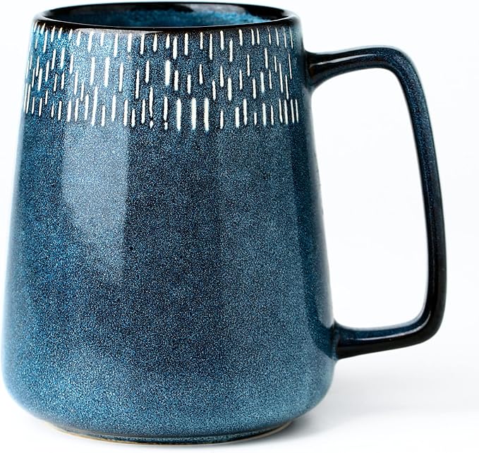 24 oz Large Ceramic Coffee mugs, Extra Large Cup, Big Handle (star blue) | Extra Large Tea and Coffee Cups, Large Handle Coffee Mug for Office and Home, Microwave and Diahwasher Safe by masoline