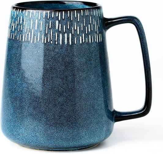24 oz Large Ceramic Coffee mugs, Extra Large Cup, Big Handle (star blue) | Extra Large Tea and Coffee Cups, Large Handle Coffee Mug for Office and Home, Microwave and Diahwasher Safe by masoline