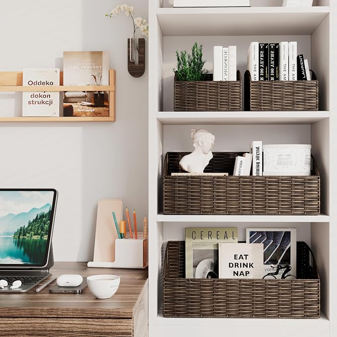 Pantry Baskets for Organizing, Wicker Basket Shelf Storage | Handwoven Pantry Organizers and Storage with Built-in Handles, Laundryroom Organization Storage Bins for Snack Cans - Image 6
