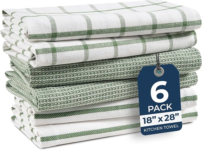 LANE LINEN Cotton Kitchen Towels Set, 6-Pack – Absorbent, Quick-Drying Dish Towels, 18" x 28", Premium Hand and Tea Towels - Olive by LaneLinen