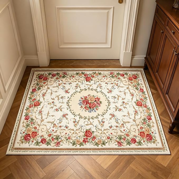 Luxury Soft Rustic Floral Area Rugs Washable Elegant Shabby Rose Rug Non Slip Accent Floor Rugs Carpet for Bedroom, 2'7'' x 4', Country Rose - Image 2