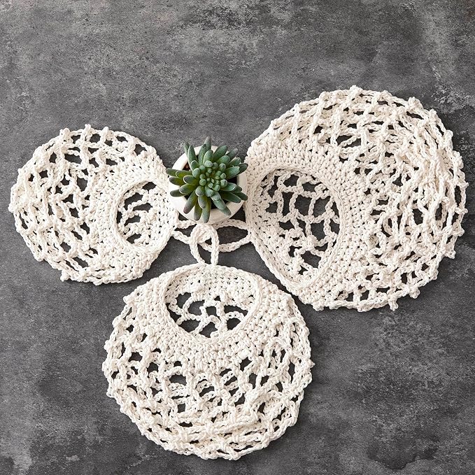 Honeydak Boho Decor Hanging Wall Baskets for Kitchen 3 Pack Teardrop Baskets with Hooks Storage Fruit Onion Vegetable Potato for Home 3 Sizes (White,Crochet,Cotton Rope) - Image 7